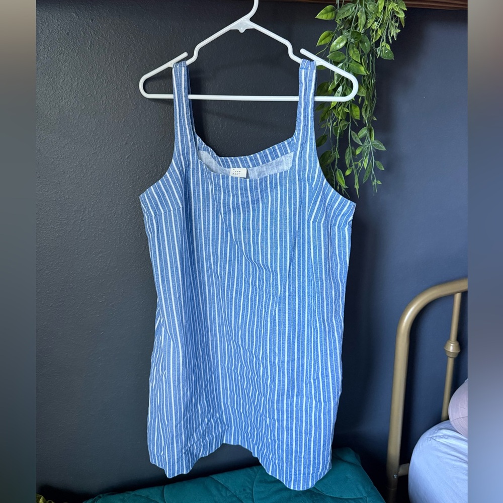 a new day Blue and White Striped Linen Tank Dress